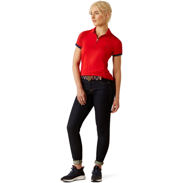2025 Ariat Womens Bandera Team 1/4 Zip Short Sleeve Polo Shirt 10058542 - Weg Redt